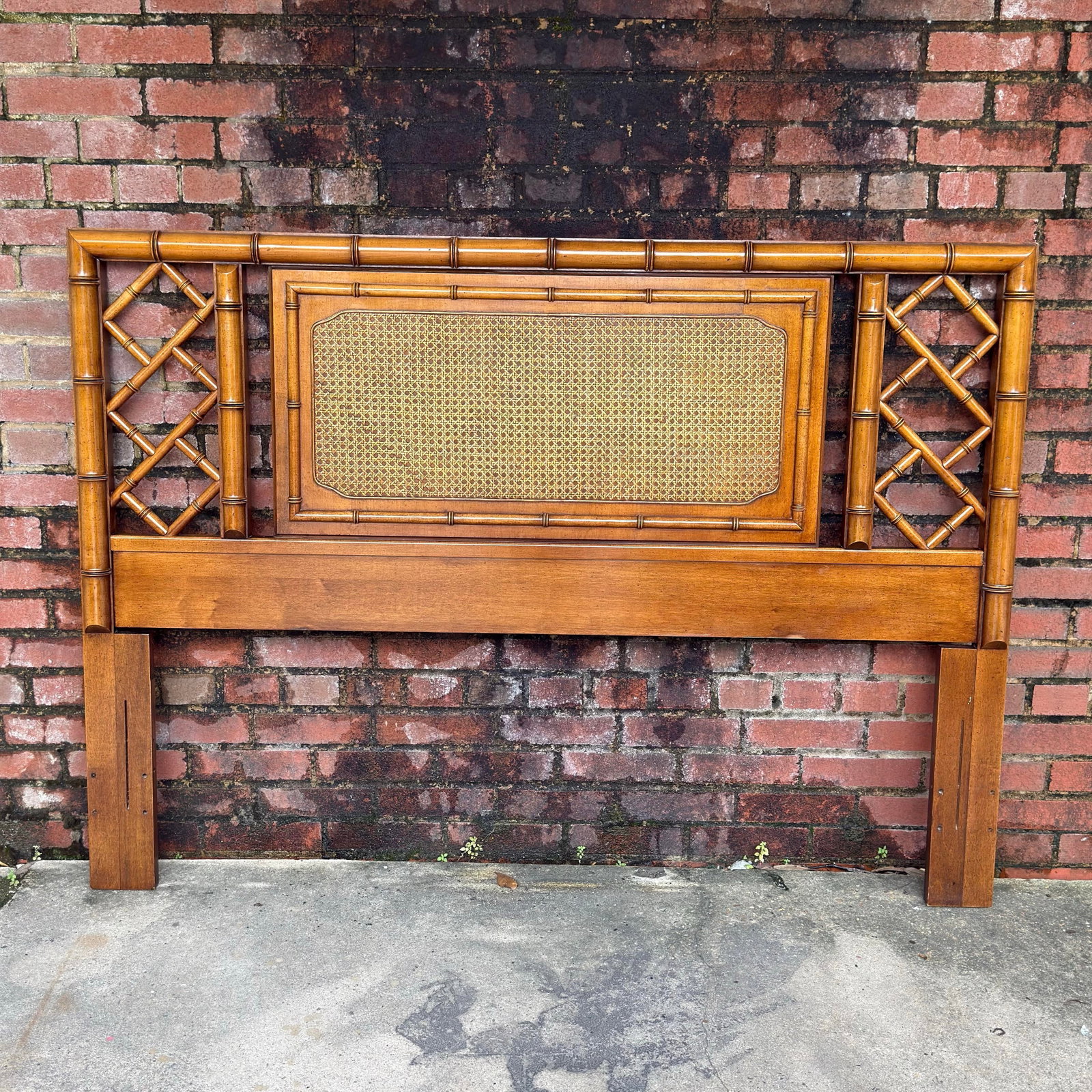Mid-Century Palm Beach Regency Faux Bamboo and Cane Queen Headboard Attributed to Dixie - Tahiti Col - 3