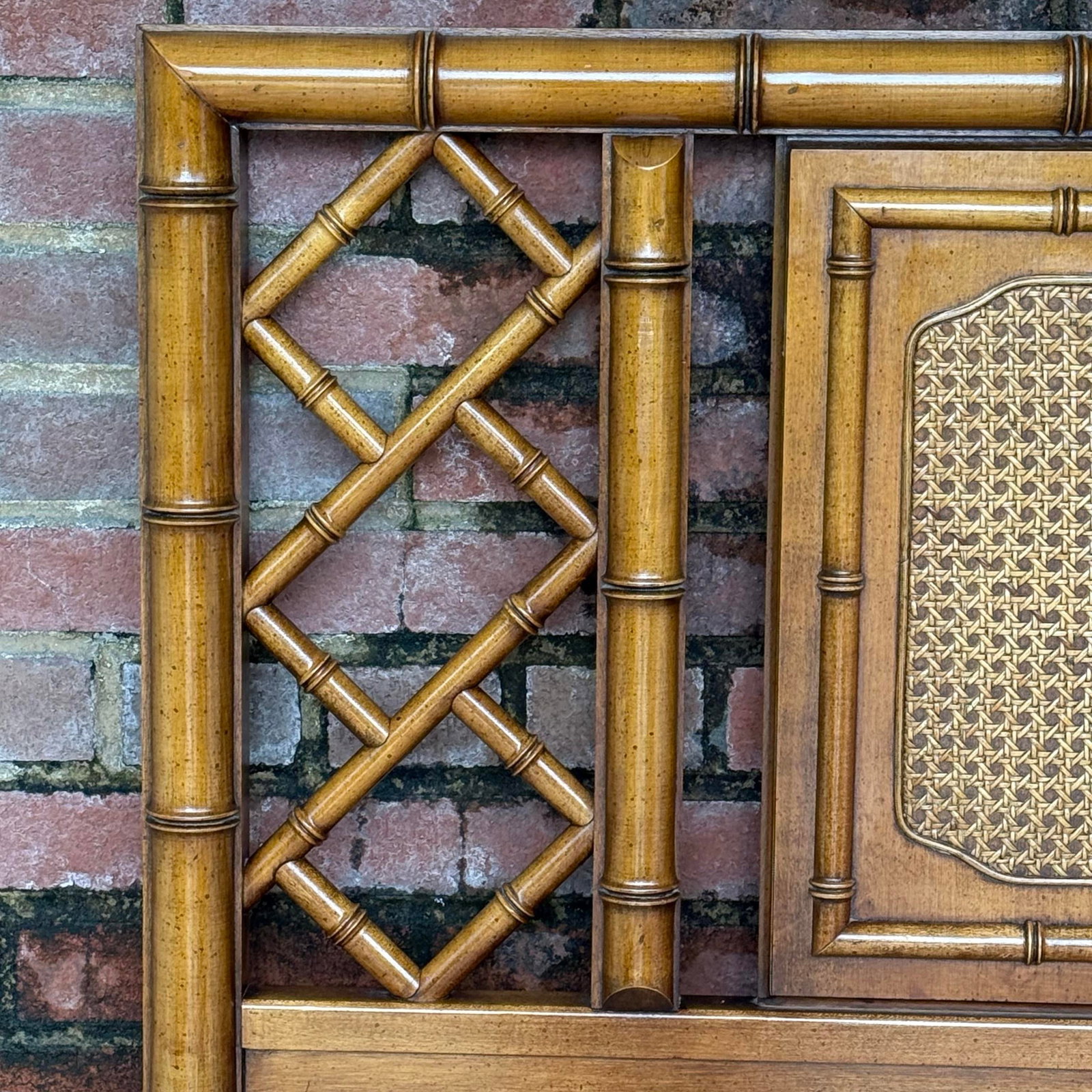 Mid-Century Palm Beach Regency Faux Bamboo and Cane Queen Headboard Attributed to Dixie - Tahiti Col - 4