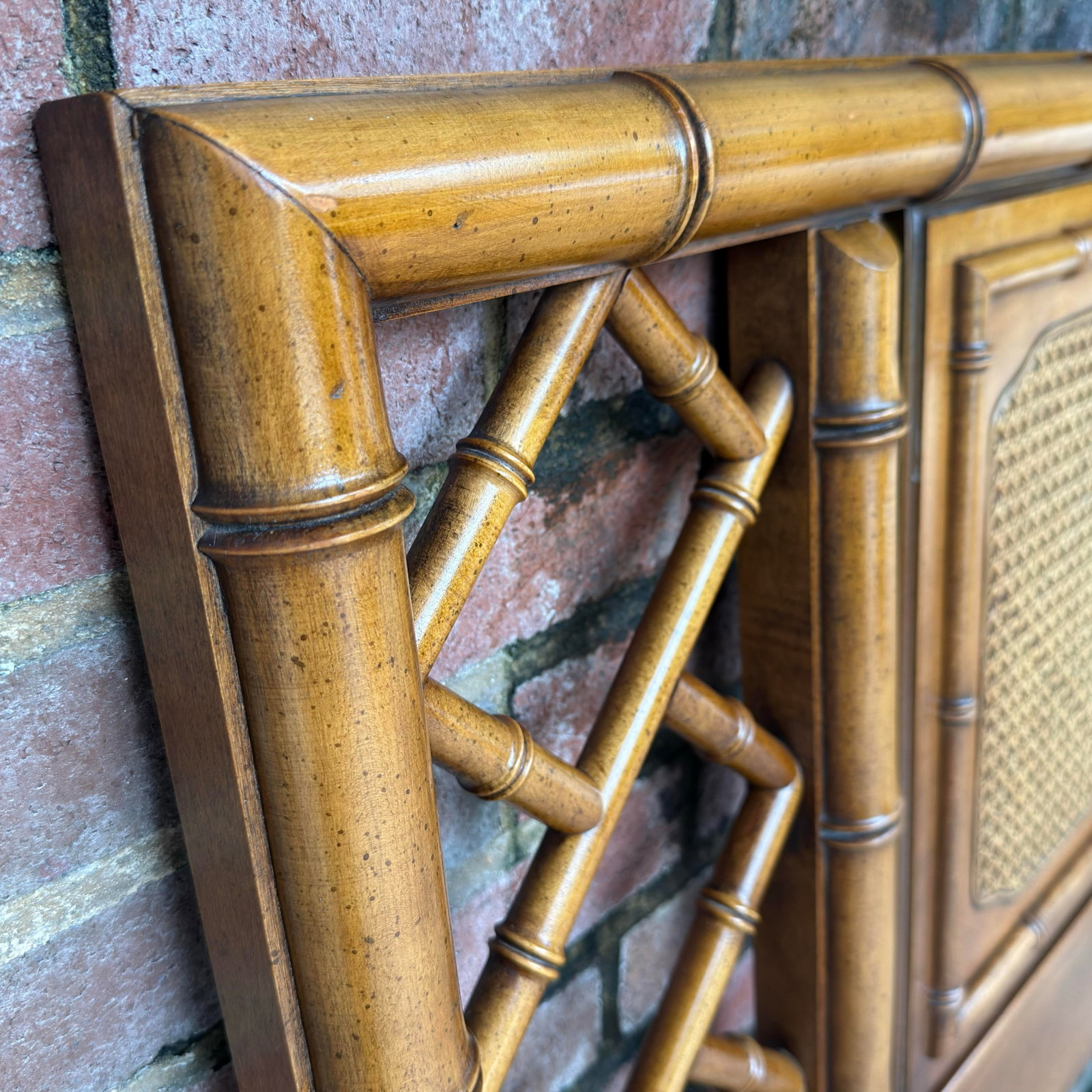 Mid-Century Palm Beach Regency Faux Bamboo and Cane Queen Headboard Attributed to Dixie - Tahiti Col - 7
