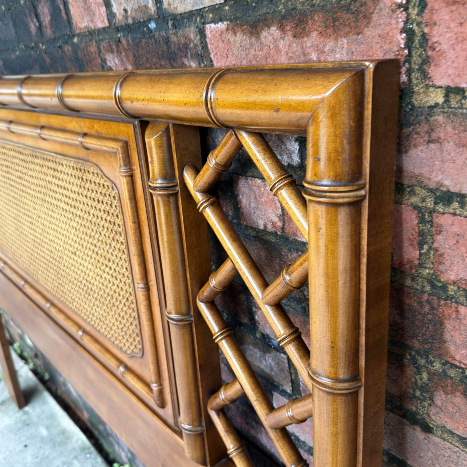 Mid-Century Palm Beach Regency Faux Bamboo and Cane Queen Headboard Attributed to Dixie - Tahiti Col - 8