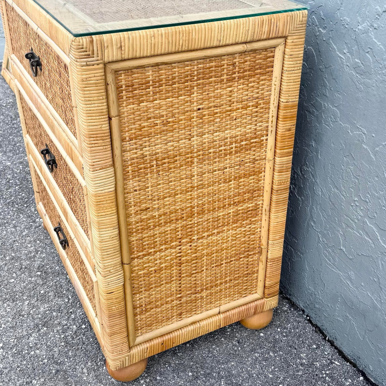Boho Chic Wicker Wrapped Rattan Chest of Drawers With Mirror - 10
