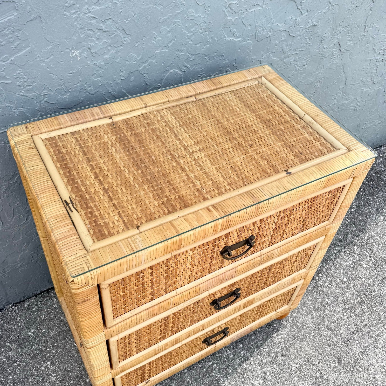 Boho Chic Wicker Wrapped Rattan Chest of Drawers With Mirror - 6