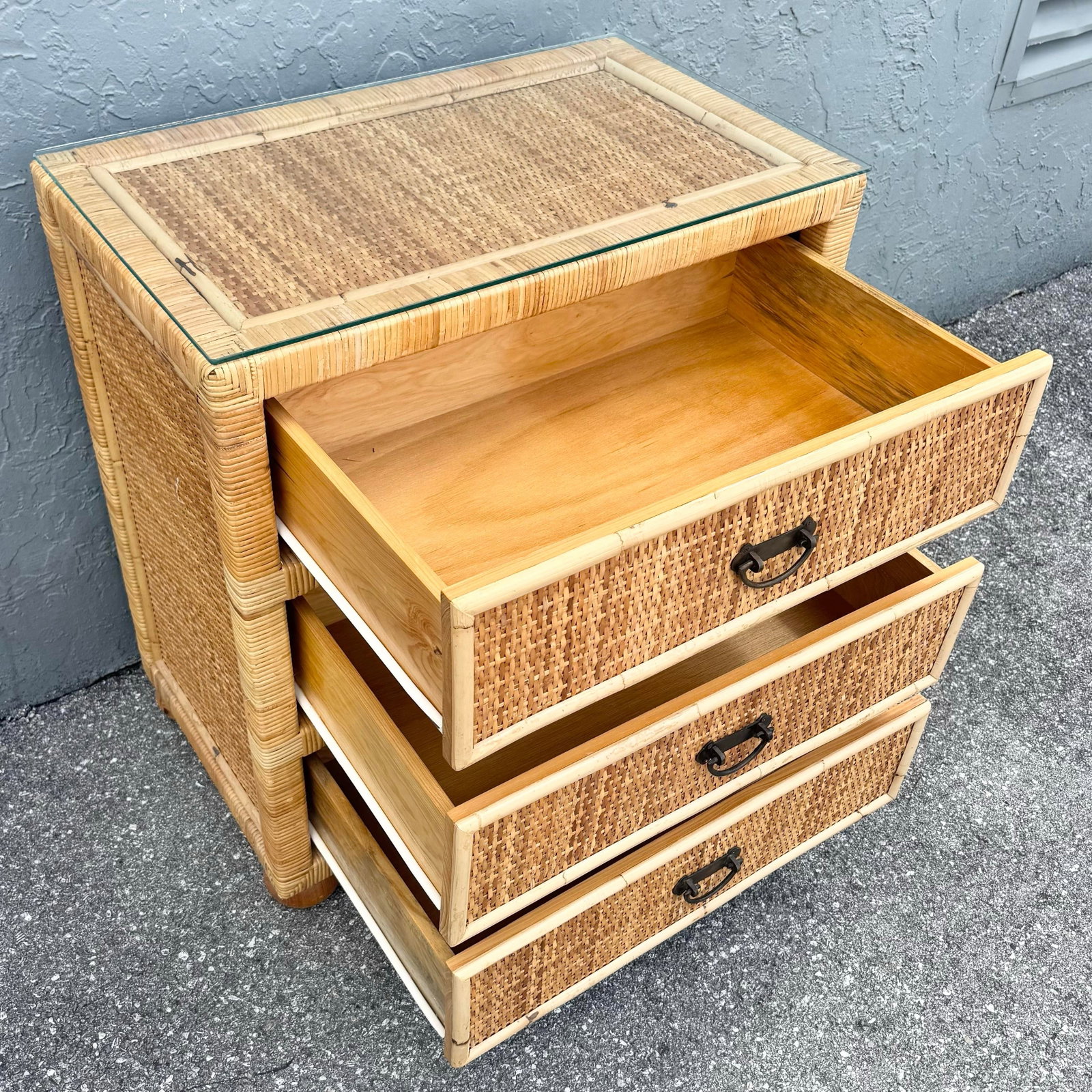 Boho Chic Wicker Wrapped Rattan Chest of Drawers With Mirror - 7