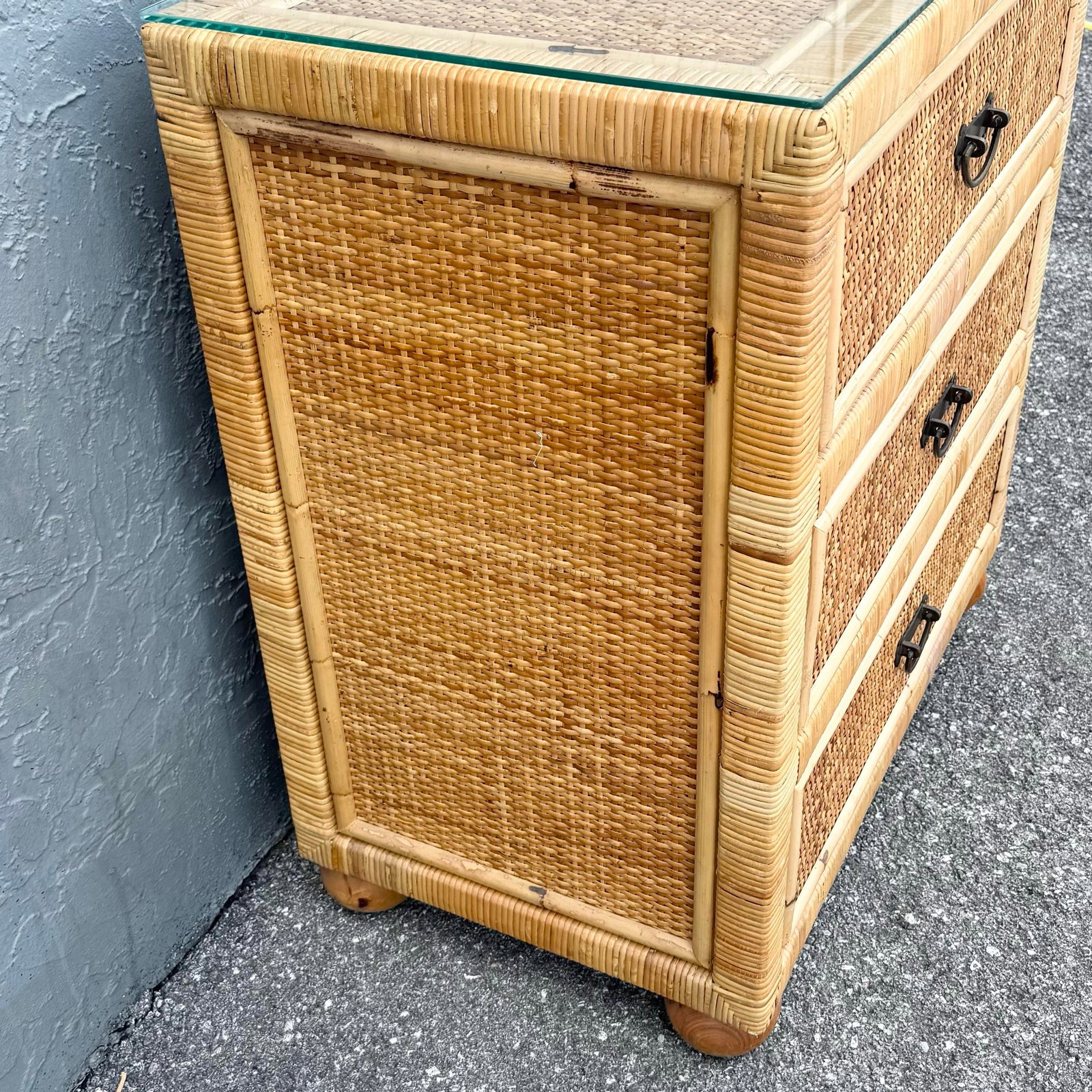 Boho Chic Wicker Wrapped Rattan Chest of Drawers With Mirror - 9