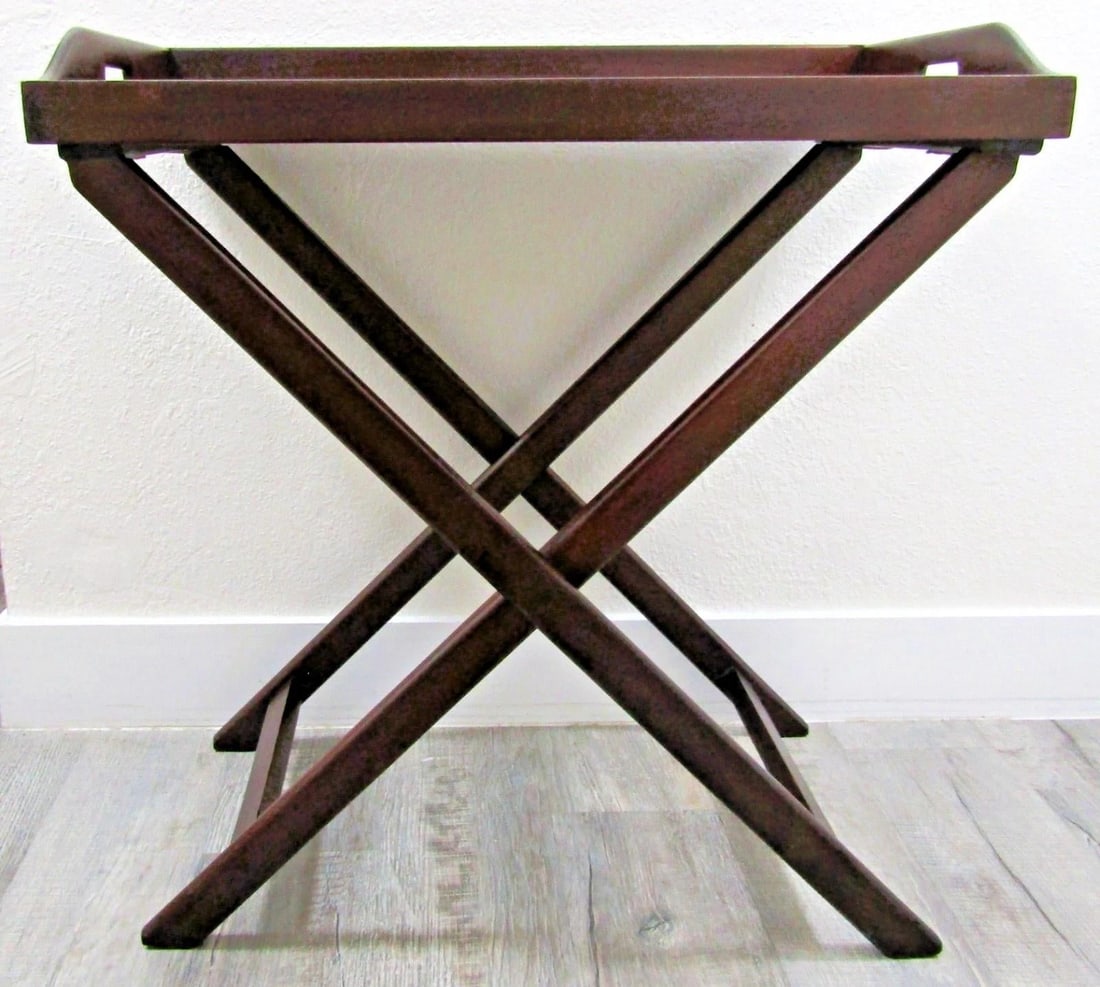 Mid 20th Century Vintage English Butler's Mahogany Tray Table With Folding Stand - 2