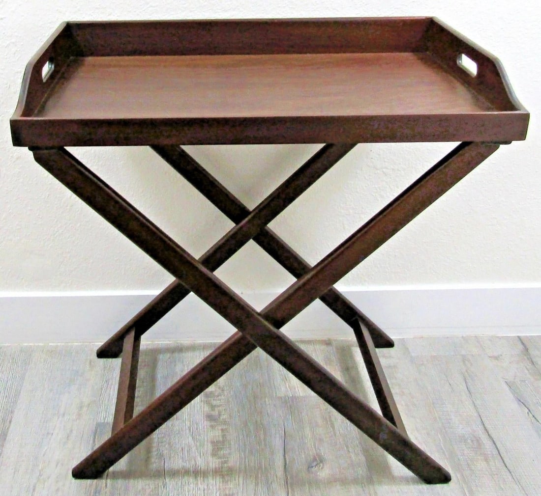Mid 20th Century Vintage English Butler's Mahogany Tray Table With Folding Stand - 3