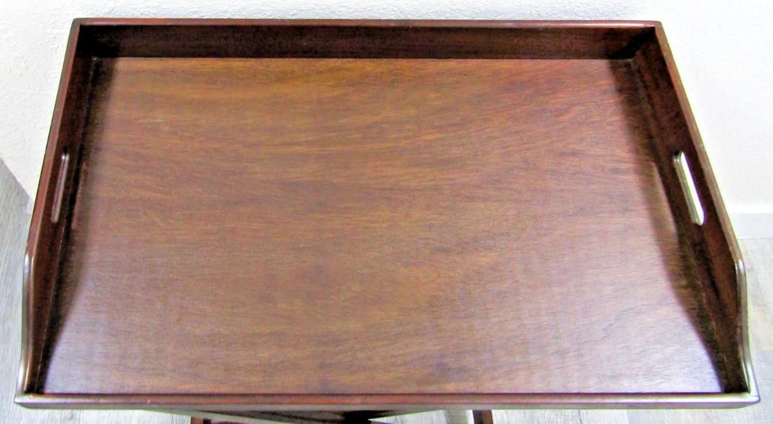 Mid 20th Century Vintage English Butler's Mahogany Tray Table With Folding Stand - 4