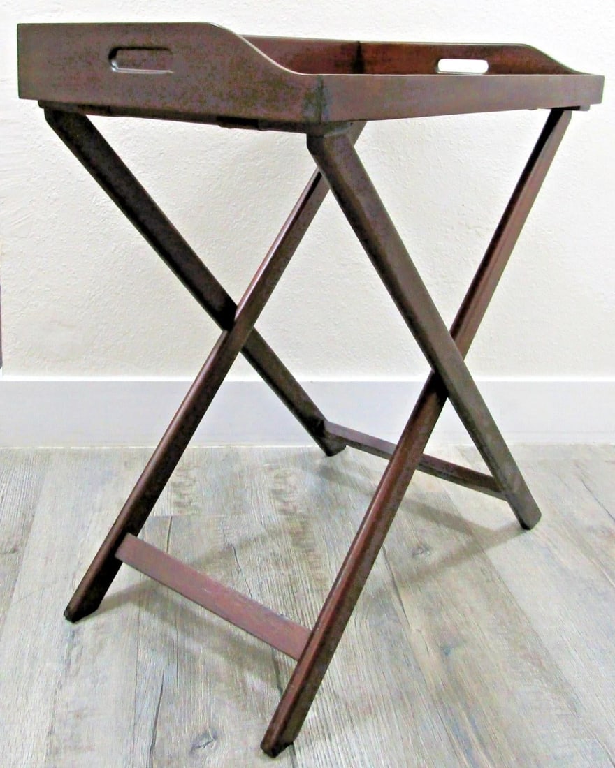 Mid 20th Century Vintage English Butler's Mahogany Tray Table With Folding Stand - 5