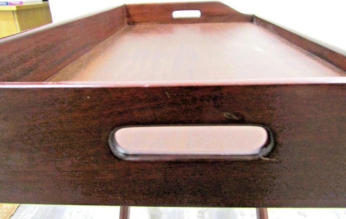 Mid 20th Century Vintage English Butler's Mahogany Tray Table With Folding Stand - 7