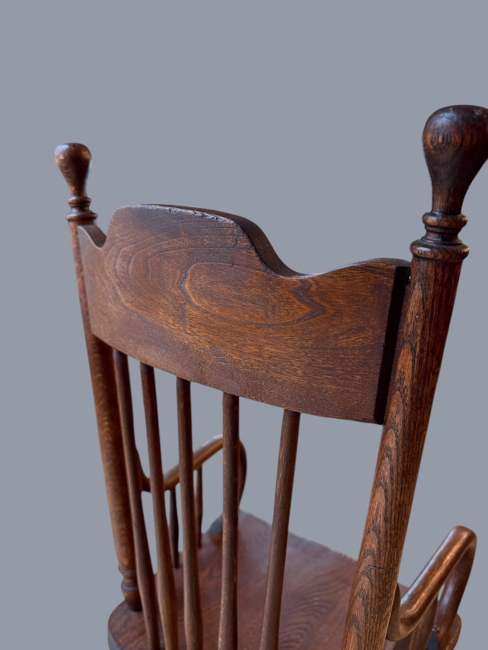Antique Early American Oak Windsor Children's Rocker - 6
