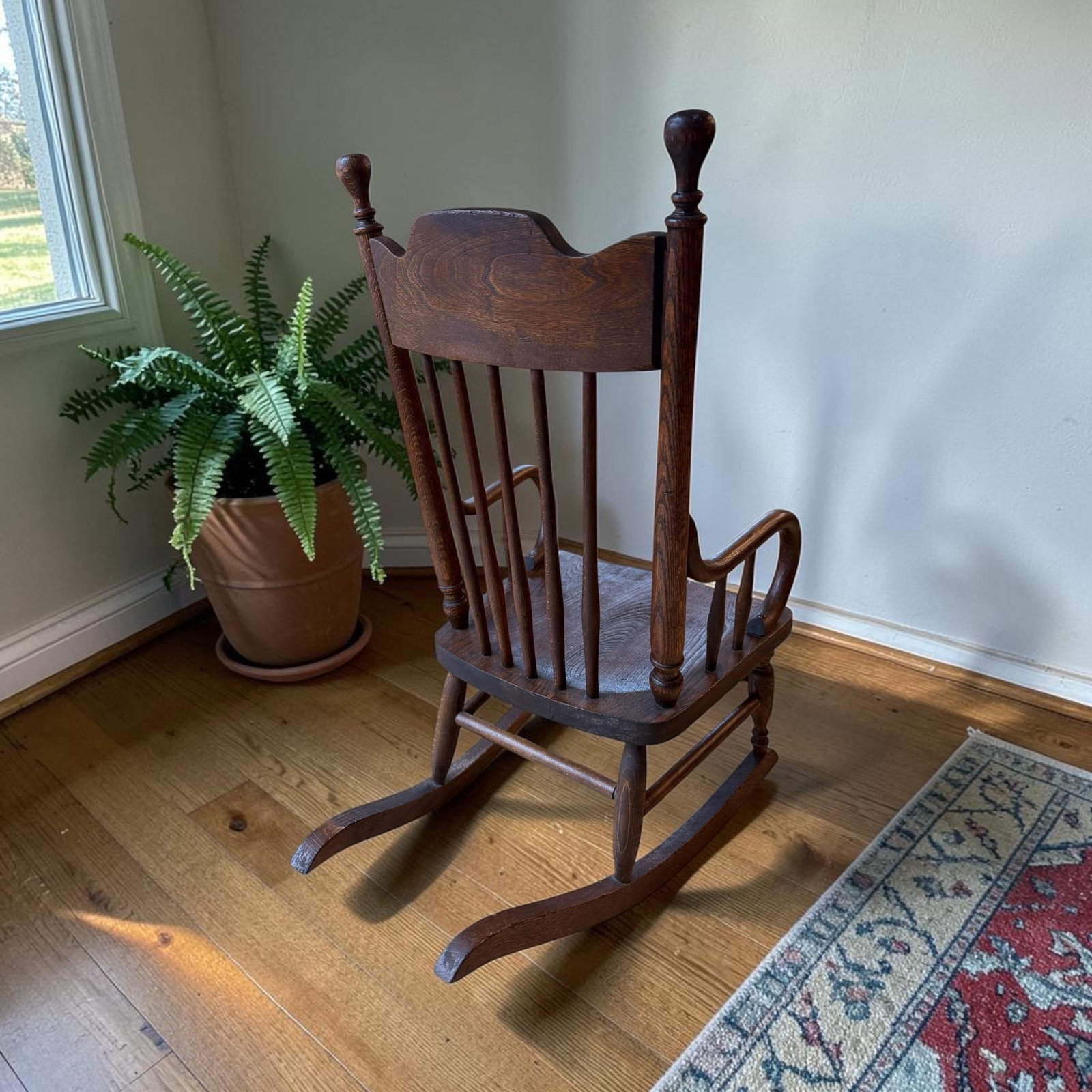 Antique Early American Oak Windsor Children's Rocker - 7