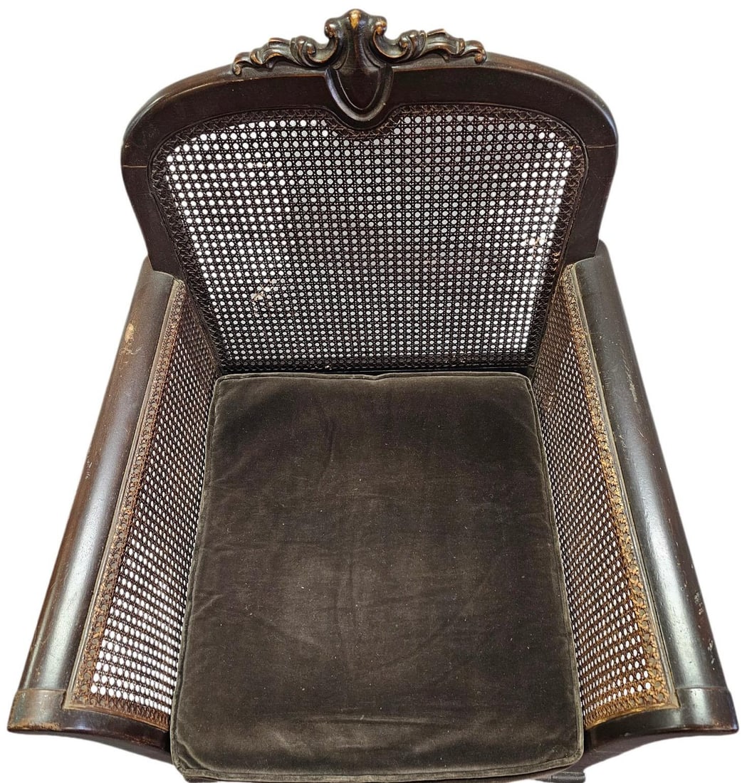 Antique French Louis XV-Style Double-Caned Bergere Wingback Armchair - 2