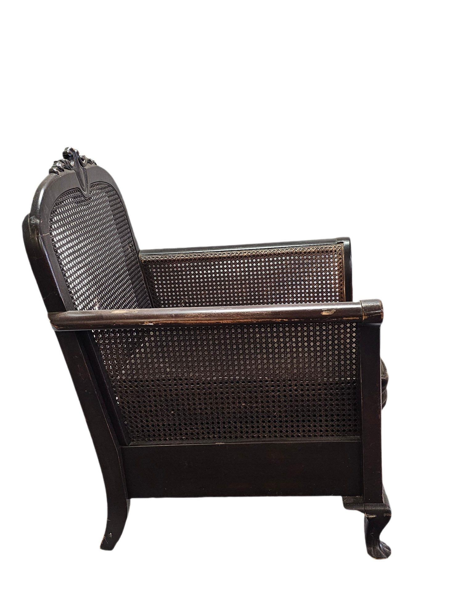 Antique French Louis XV-Style Double-Caned Bergere Wingback Armchair - 3