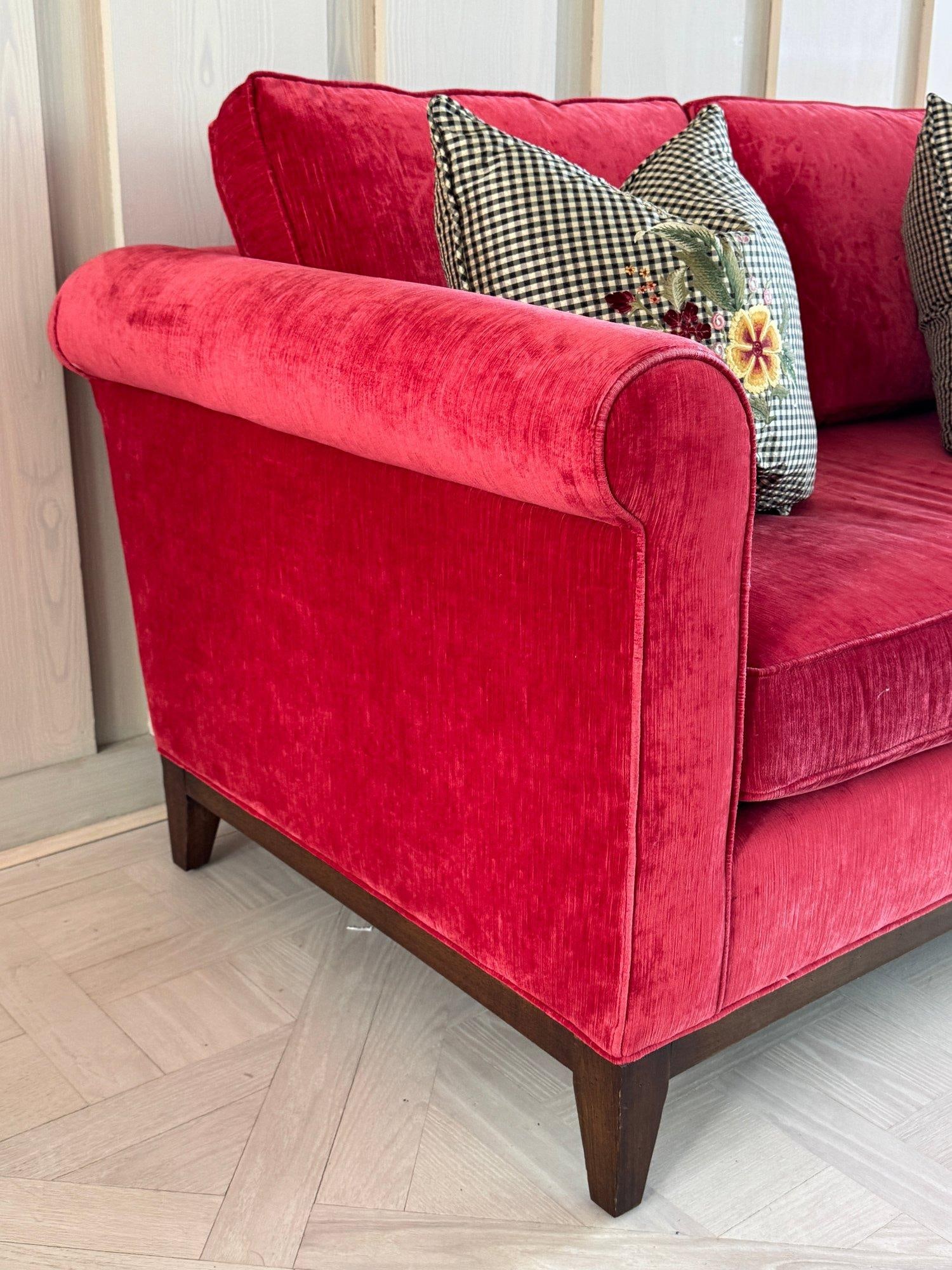 Kristin Drohan Collection Red Velvet Love Seat With Embroidered Down-Filled Throw Pillows - 4