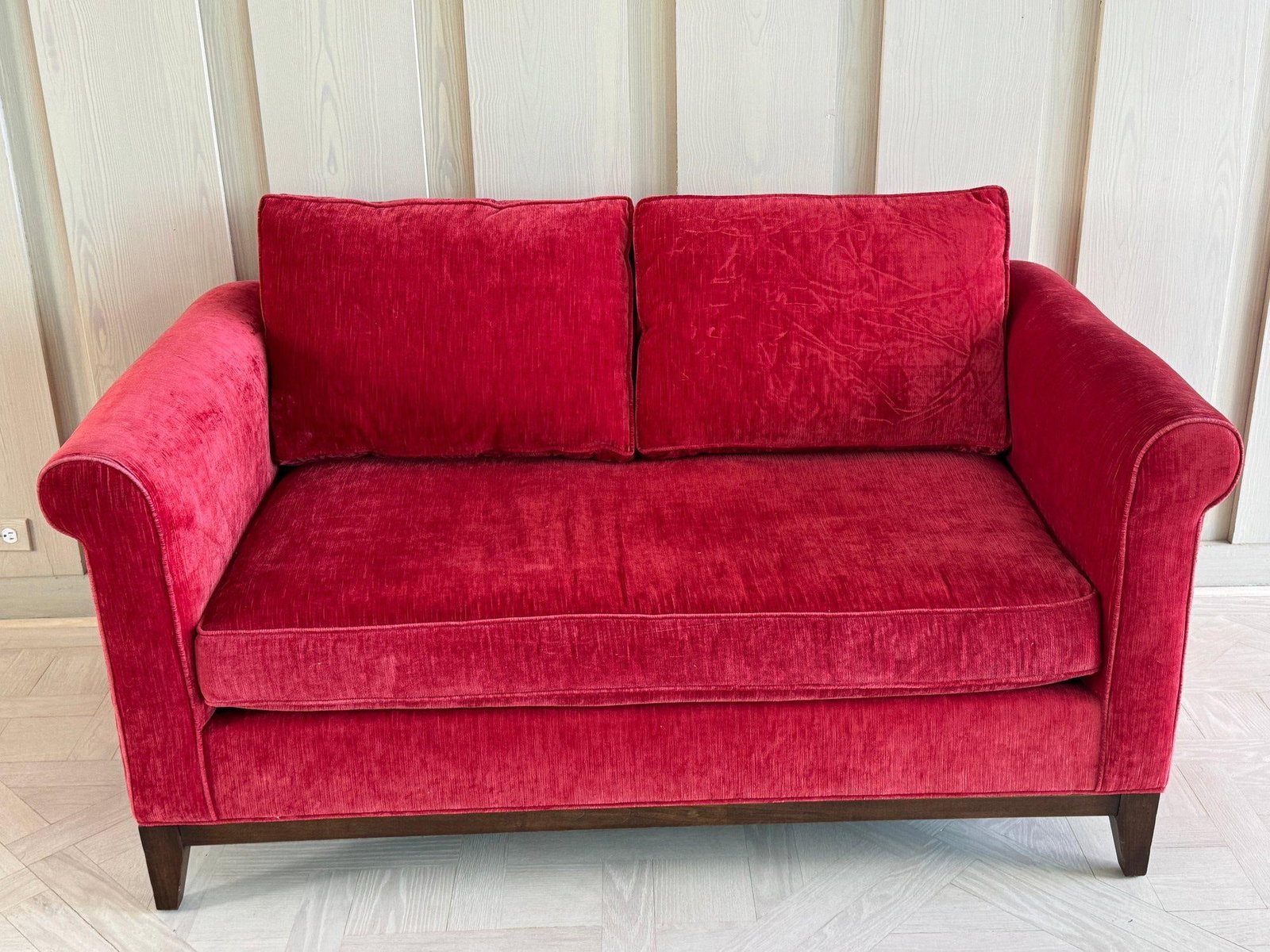 Kristin Drohan Collection Red Velvet Love Seat With Embroidered Down-Filled Throw Pillows - 5