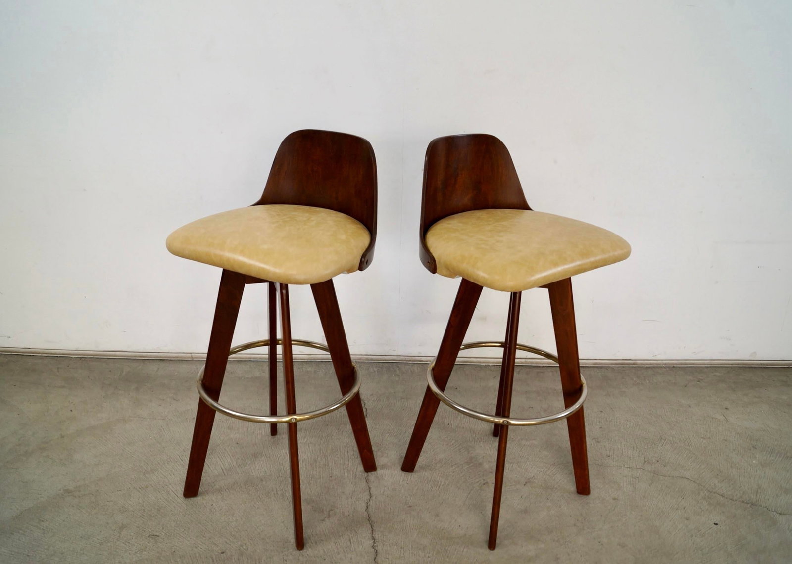 1960's Mid-Century Modern Walnut & Leather Bar Stools - A Pair - 2