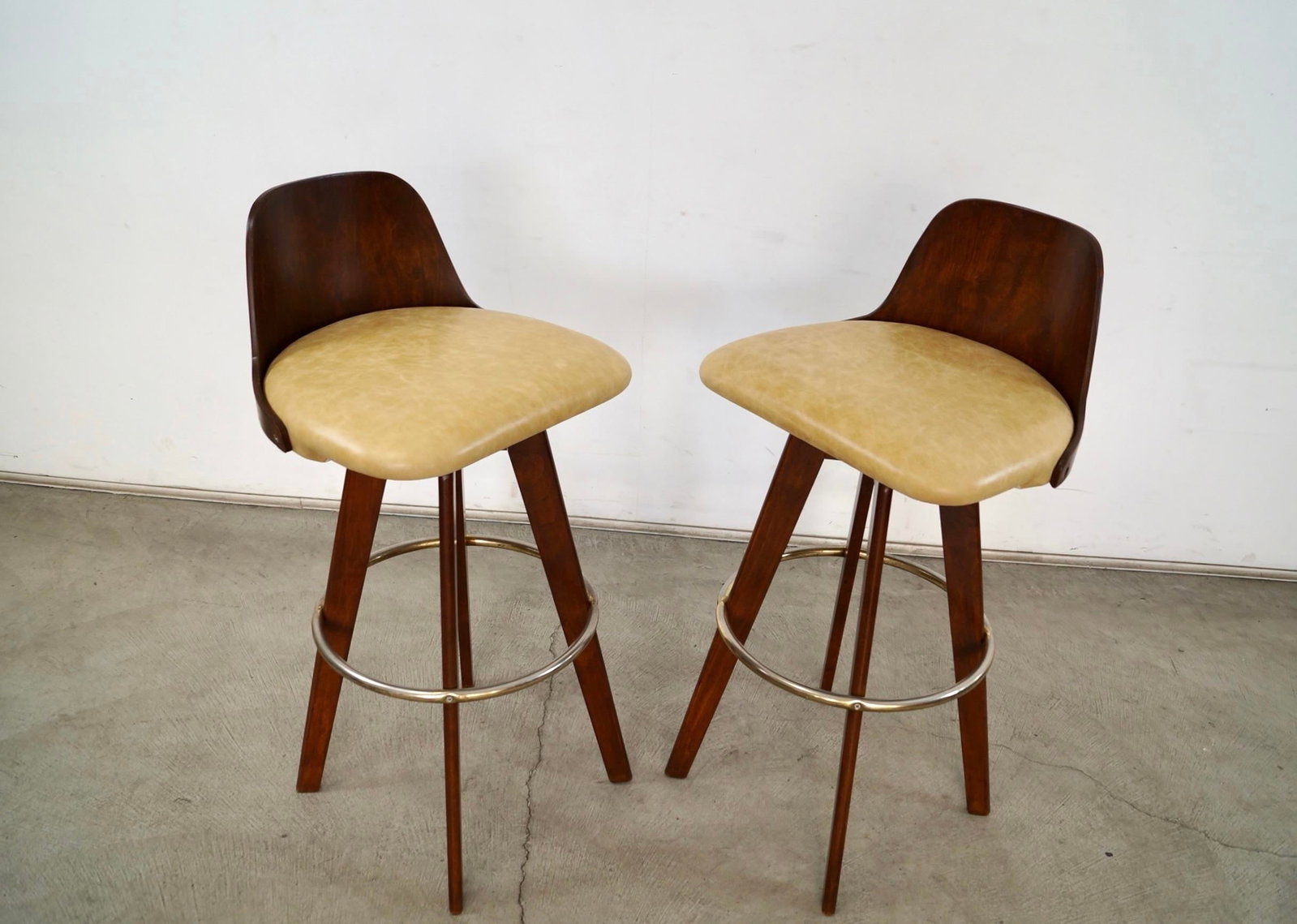 1960's Mid-Century Modern Walnut & Leather Bar Stools - A Pair - 3