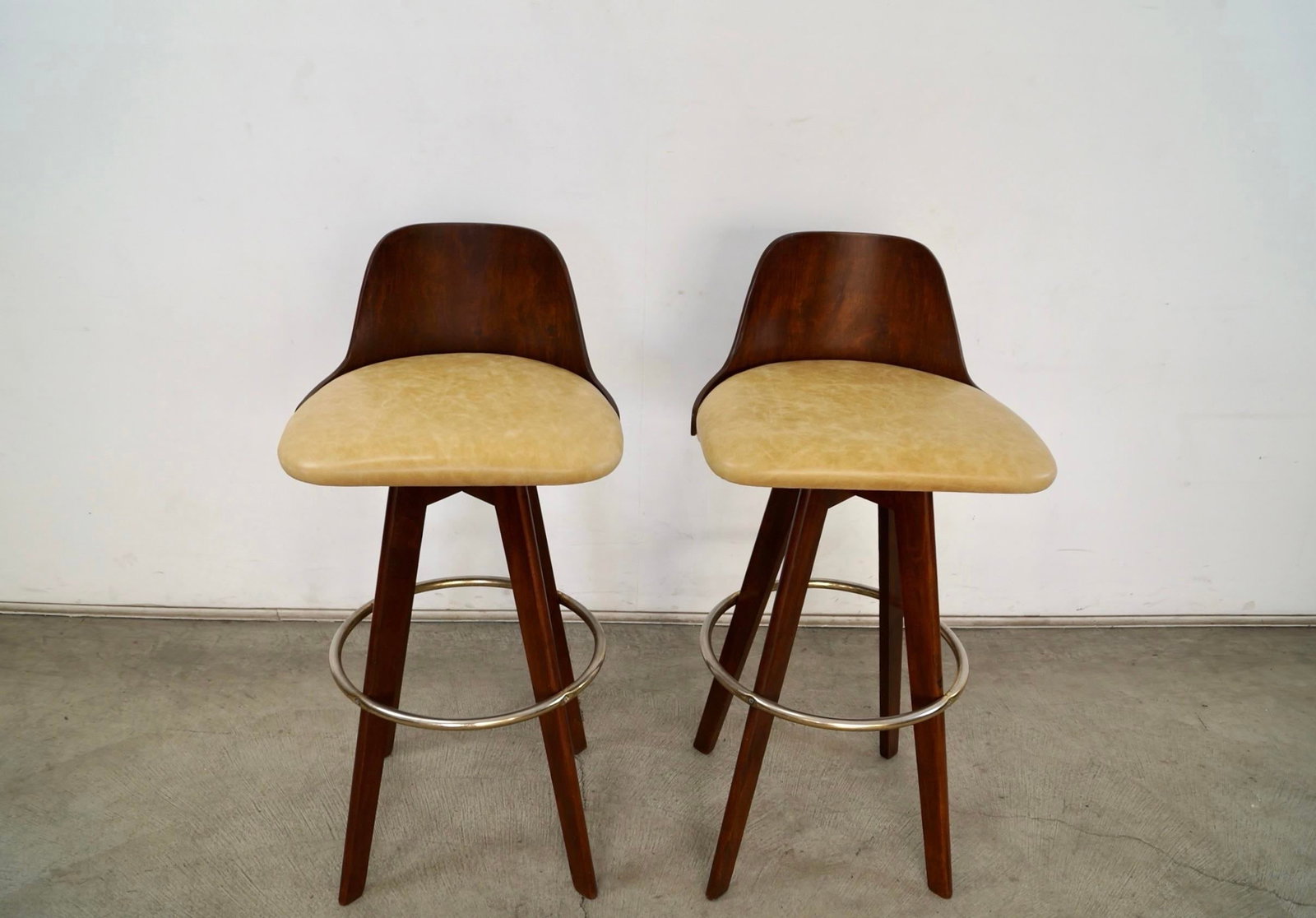 1960's Mid-Century Modern Walnut & Leather Bar Stools - A Pair - 4