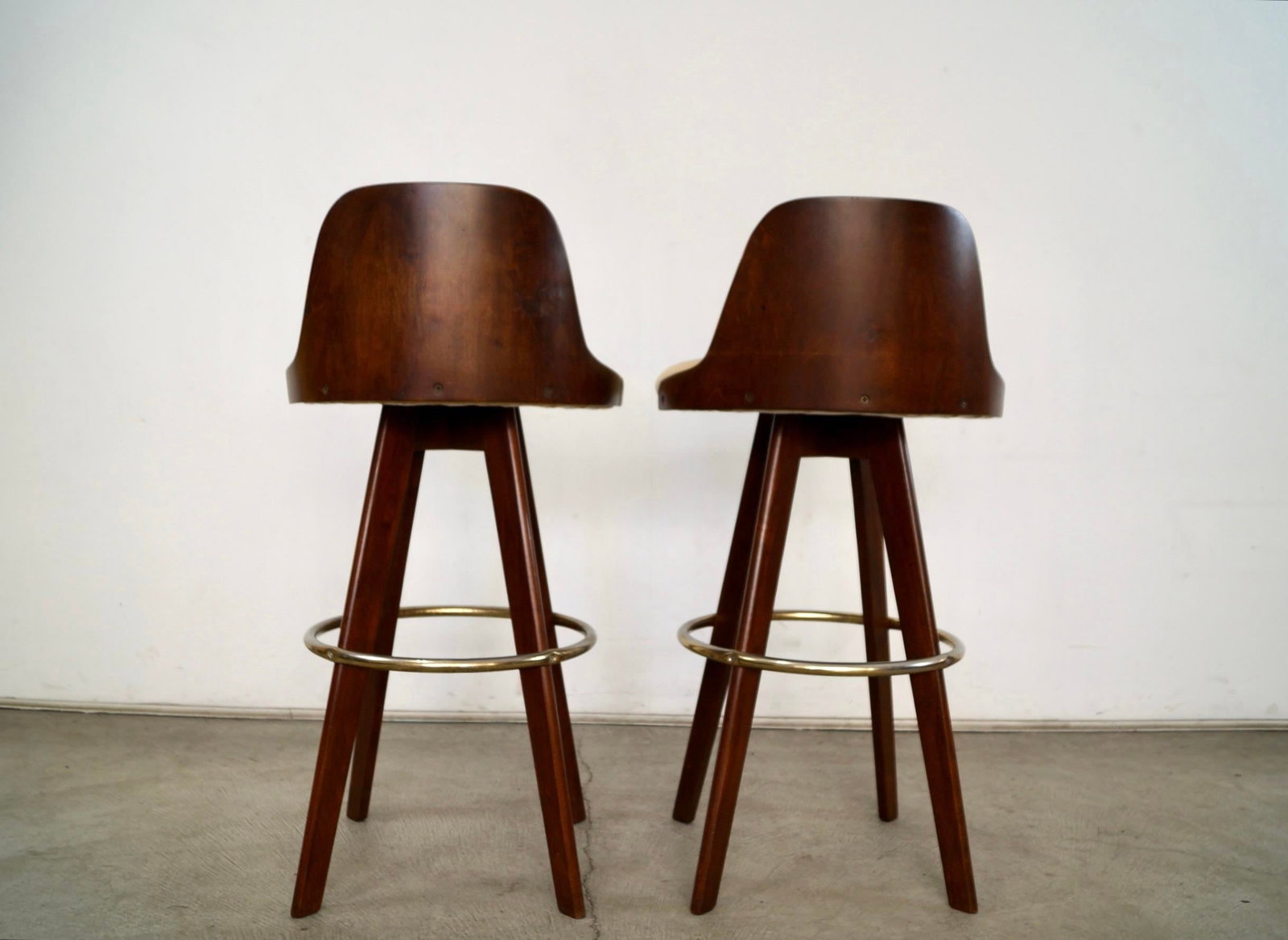 1960's Mid-Century Modern Walnut & Leather Bar Stools - A Pair - 5