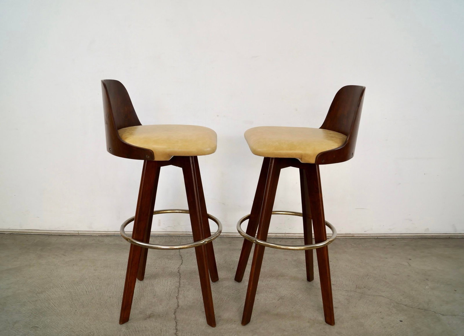 1960's Mid-Century Modern Walnut & Leather Bar Stools - A Pair - 6
