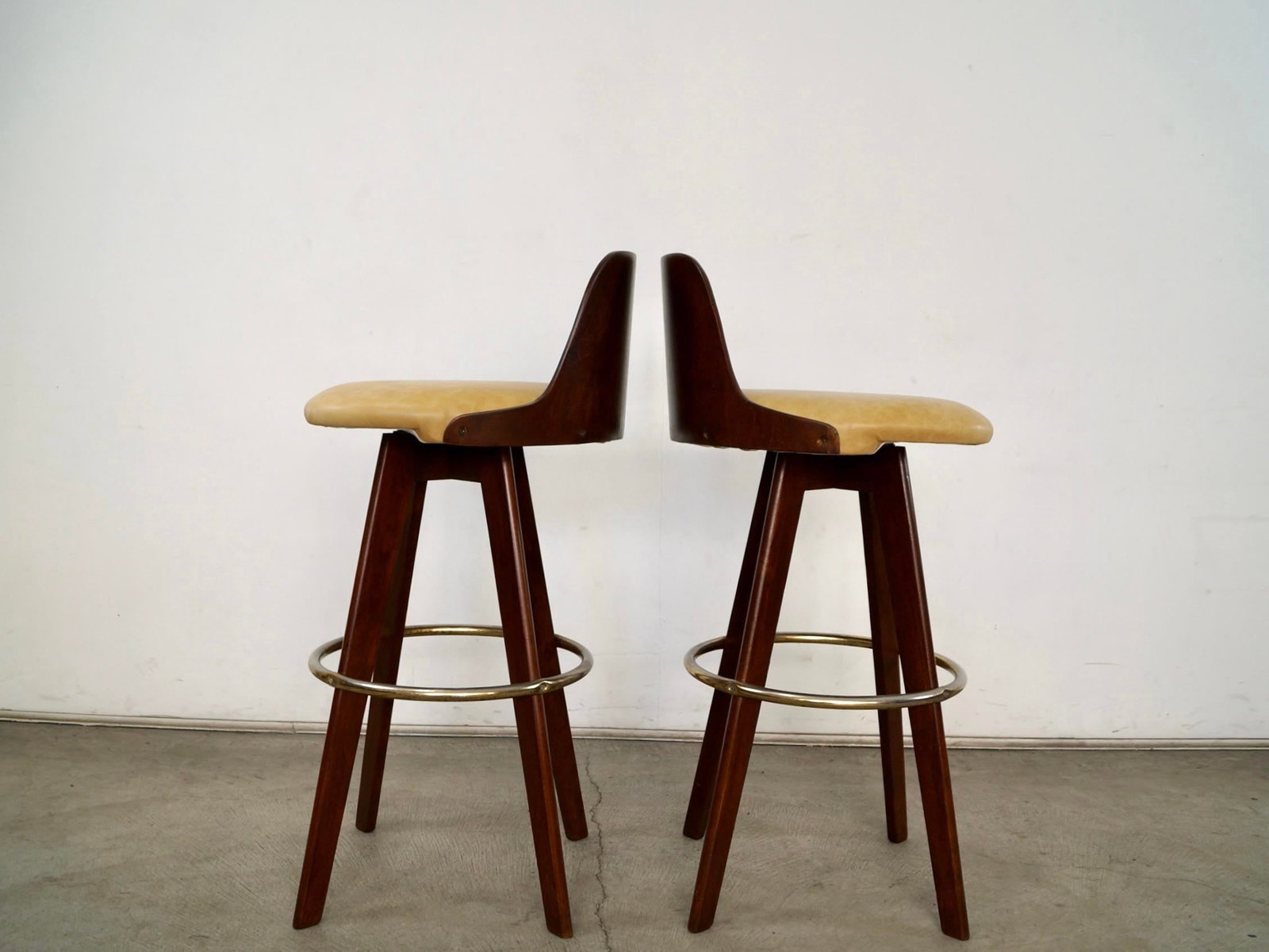 1960's Mid-Century Modern Walnut & Leather Bar Stools - A Pair - 7