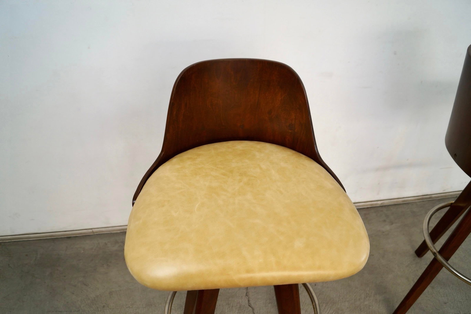 1960's Mid-Century Modern Walnut & Leather Bar Stools - A Pair - 8