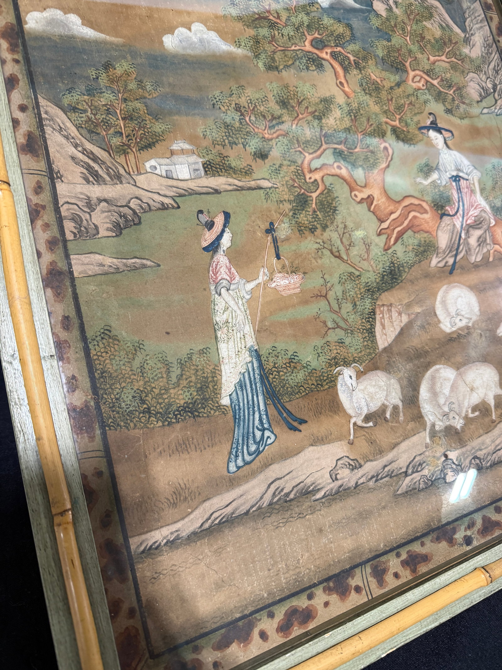 18th Century, Chinese Export Qing Pith Painting of Court Ladies *Stair & Co* - 7