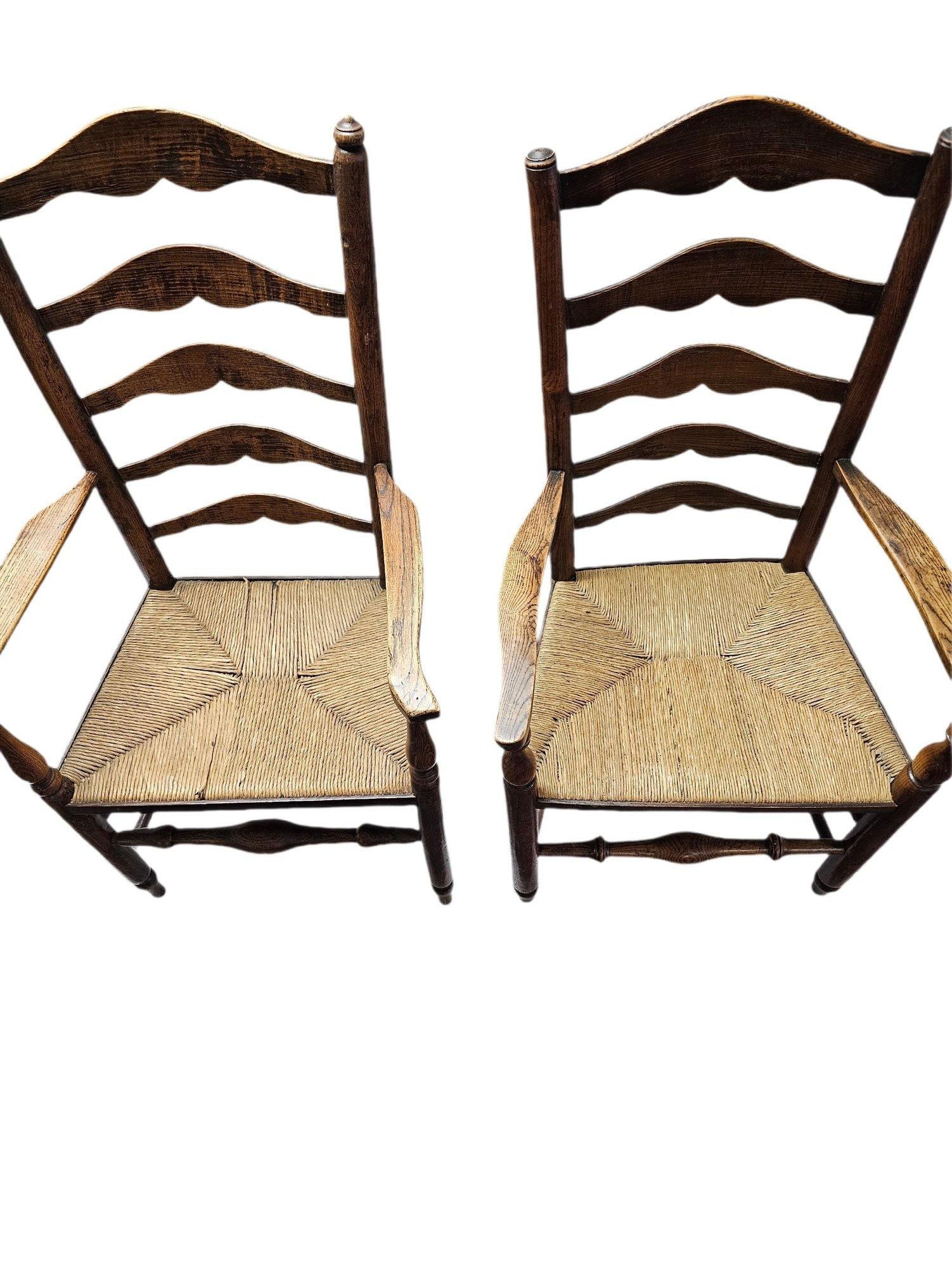 Matched Pair of Antique Eighteenth-Century English Ladderback Rush Seat Chairs - 2