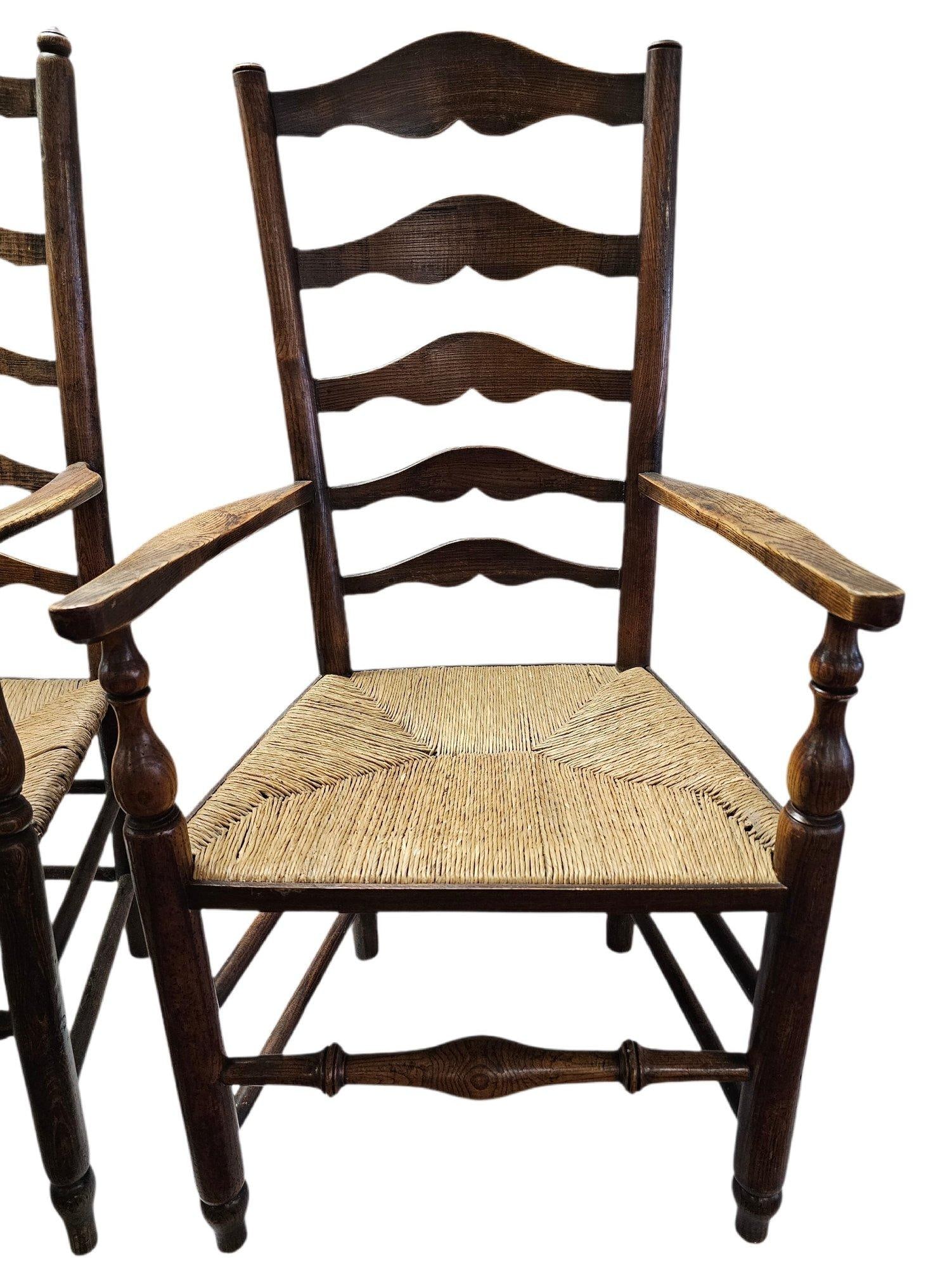 Matched Pair of Antique Eighteenth-Century English Ladderback Rush Seat Chairs - 4