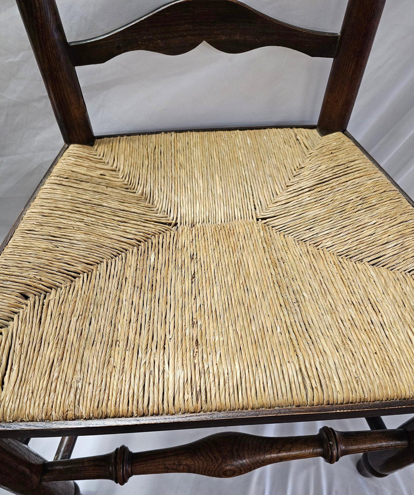 Matched Pair of Antique Eighteenth-Century English Ladderback Rush Seat Chairs - 5