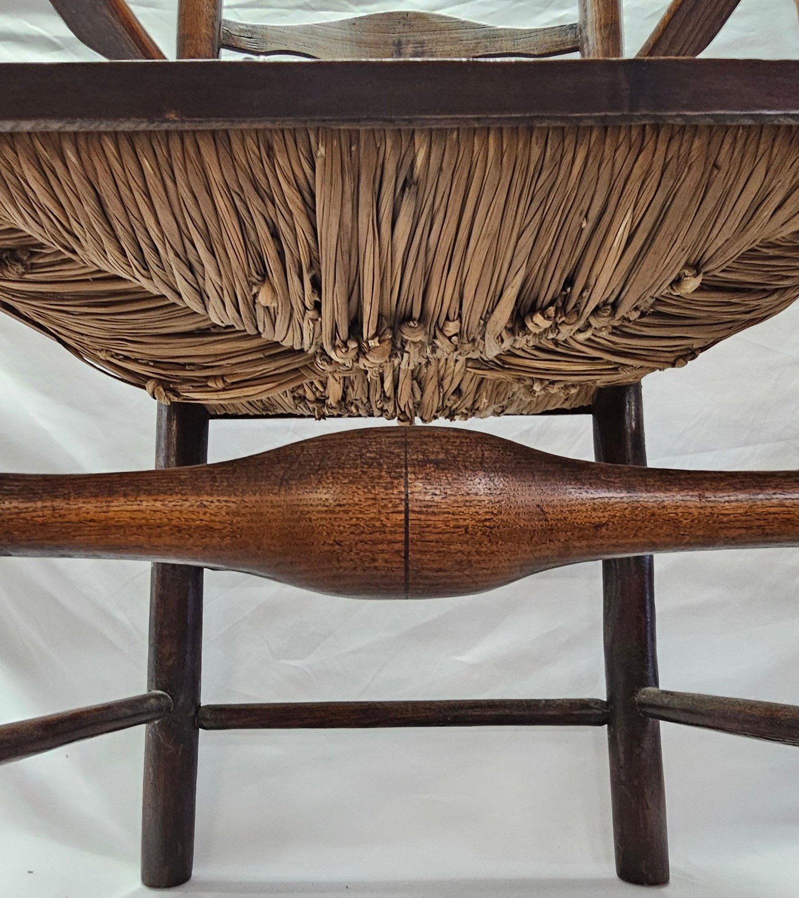 Matched Pair of Antique Eighteenth-Century English Ladderback Rush Seat Chairs - 7