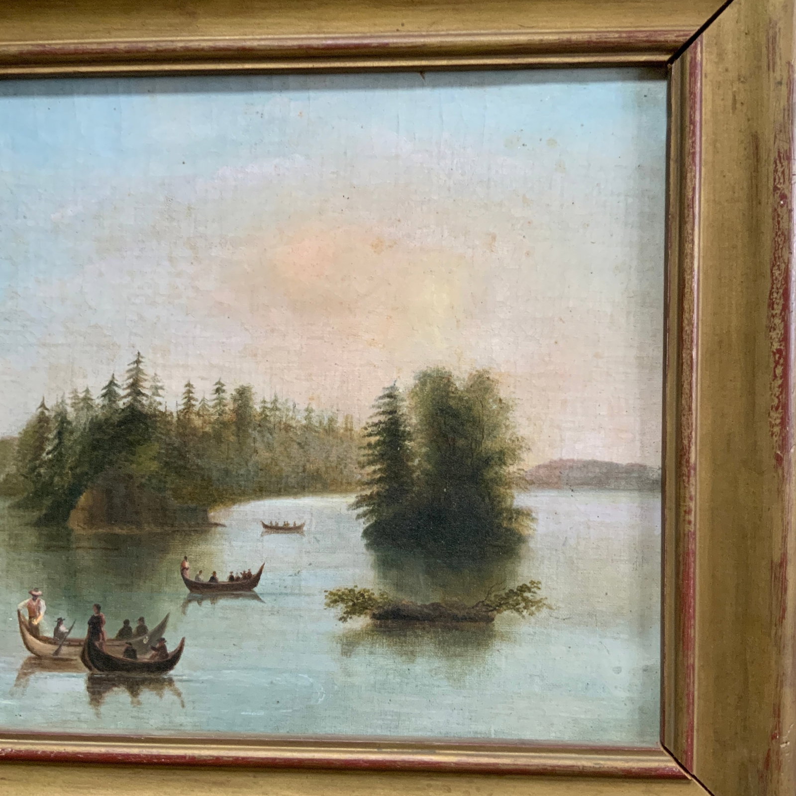 North American Indian Camp on the St. Lawrance .Oil on Canvas With Gilt Frame. Canadian 19th Century - 4