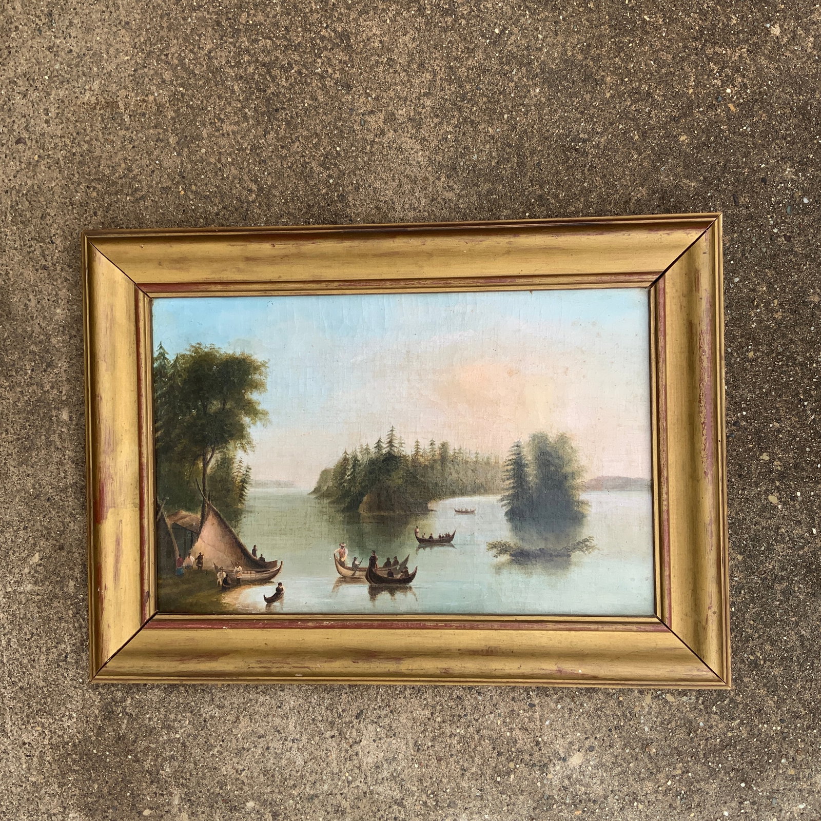 North American Indian Camp on the St. Lawrance .Oil on Canvas With Gilt Frame. Canadian 19th Century - 5