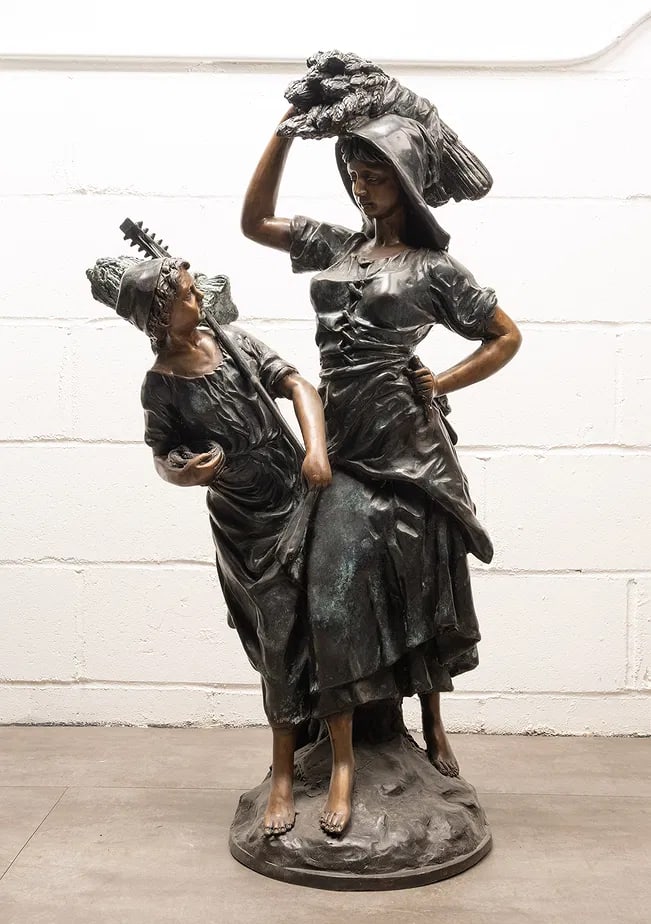 Large Antique French Bronze Sculpture "Return From the Harvest" Attributed to Mathurin Moreau - 3