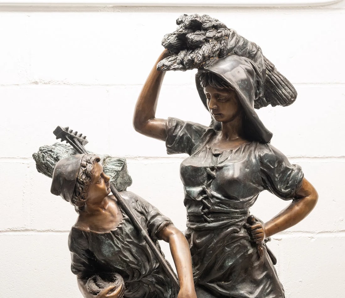 Large Antique French Bronze Sculpture "Return From the Harvest" Attributed to Mathurin Moreau - 7