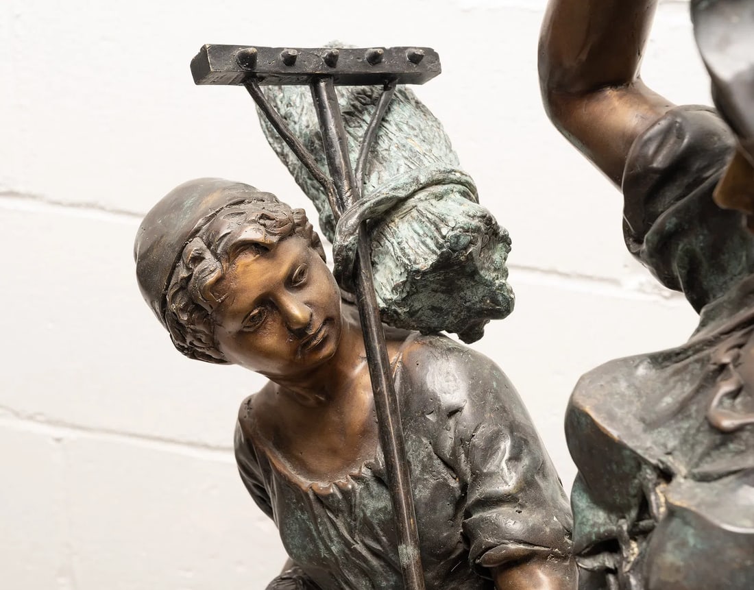 Large Antique French Bronze Sculpture "Return From the Harvest" Attributed to Mathurin Moreau - 9