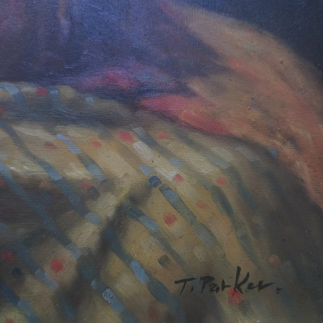 Mid-20th Century Signed T. Parker - Mother and Child Interior Scene, Oil on Canvas - 4