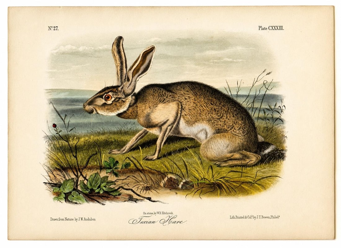Texan Hare by John James Audubon, 1st Edition Octavo Print, 1842 - 3