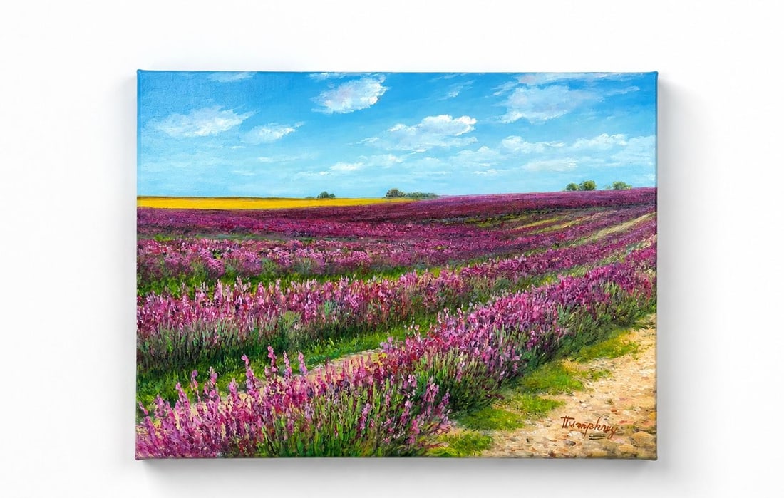 Lavender Field Countryside Landscape Oil Painting on Canvas by Humprey - 2