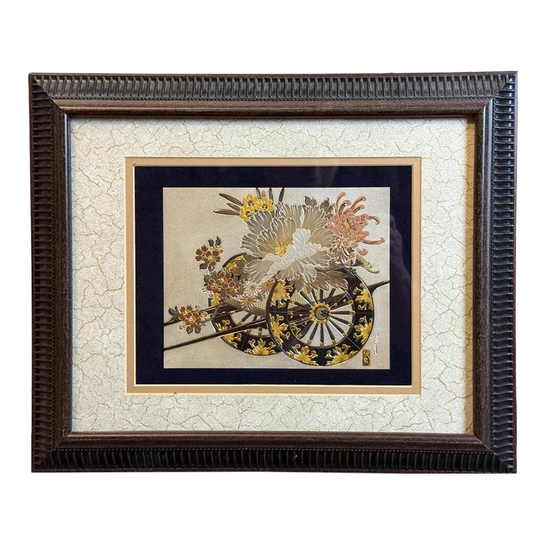 Vintage 20th Century Signed Keigetsu Hanaguruma Chokin Art 24kt Gold and Silver Engraving: Vintage 20th Century Signed Keigetsu Hanaguruma Chokin Art 24KT Gold And Silver Engraving This premier example of Japanese Chokin art is a sophisticated masterwork by the celebrated artist Keigetsu.