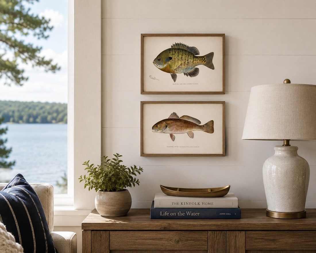 Blue Gill Sunfish & Chanel Bass by Denton, Circa 1903 (S/2) - 4