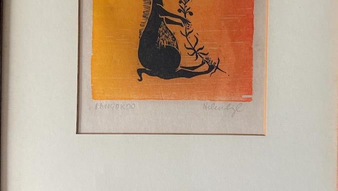 Vintage Helen Siegl Hand-Signed Fine Art Woodcut Print Rangoroo Mid Century Modern Folk Art Whimsica - 3