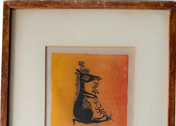 Vintage Helen Siegl Hand-Signed Fine Art Woodcut Print Rangoroo Mid Century Modern Folk Art Whimsica - 4