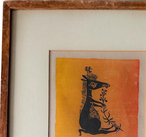 Vintage Helen Siegl Hand-Signed Fine Art Woodcut Print Rangoroo Mid Century Modern Folk Art Whimsica - 6