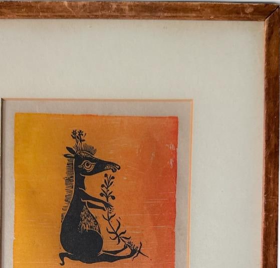 Vintage Helen Siegl Hand-Signed Fine Art Woodcut Print Rangoroo Mid Century Modern Folk Art Whimsica - 7