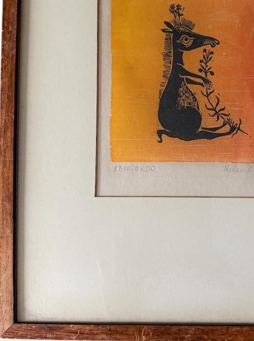 Vintage Helen Siegl Hand-Signed Fine Art Woodcut Print Rangoroo Mid Century Modern Folk Art Whimsica - 8