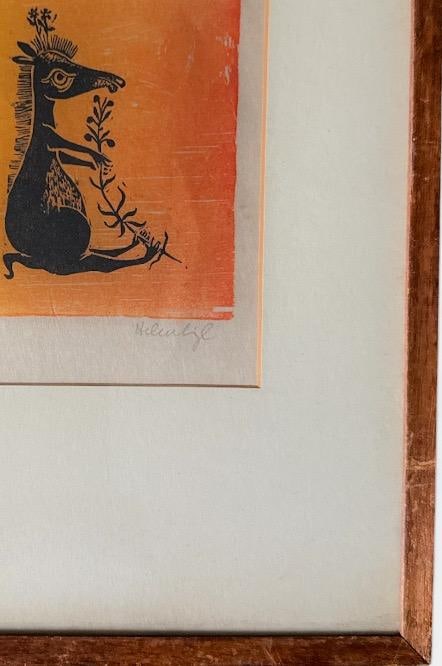 Vintage Helen Siegl Hand-Signed Fine Art Woodcut Print Rangoroo Mid Century Modern Folk Art Whimsica - 9