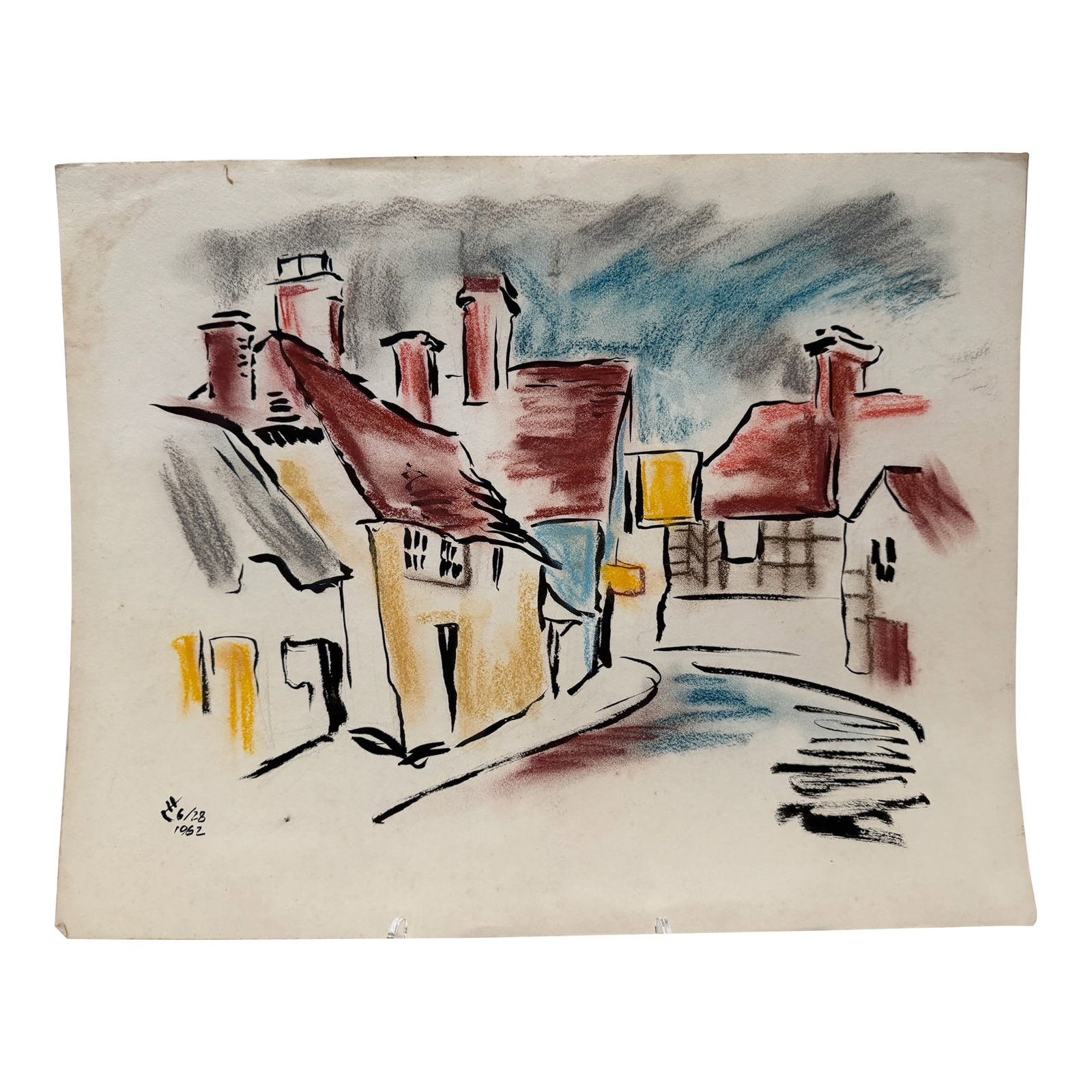 Henry Emil Salloch Original Watercolor on Paper Quaint Village Street, 1962.: Original watercolor on paper by Henry Emil Salloch, also known as Heinz Emil Salloch, the German-born American artist and graphic designer who emigrated to the United States in 1937. This unframed