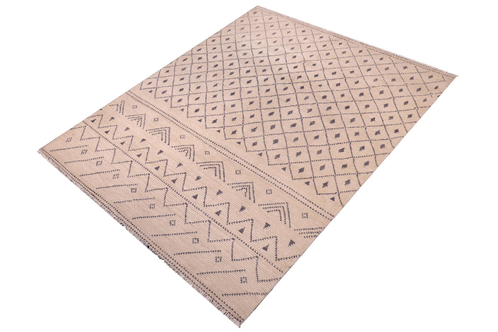 Boho Chic Beige/Gray High Low Wool Rug - 7'11'' X 10'3'' - 2