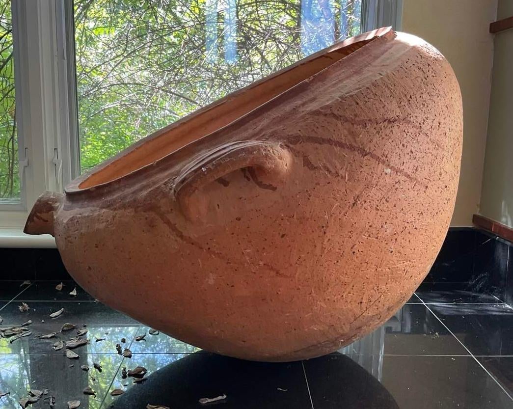 Large Antique Terracotta Vessel With Spout & Handles - 4